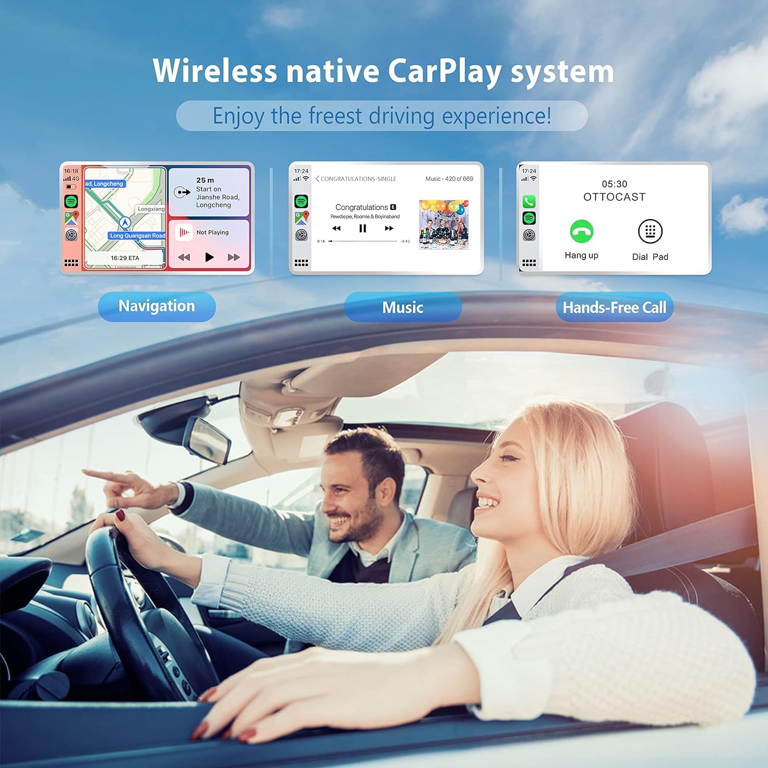 Ottocast U2 Air Wireless Carplay Adapter 2024   Apple Carplay Wireless Adapter Convert Wired To Wireless Plug & Play Dongle 5Ghz